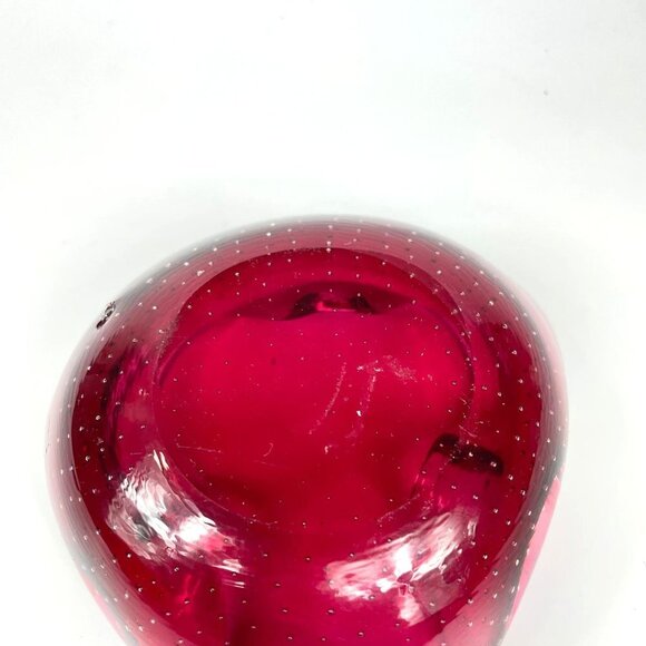 Cranberry Bullicante Art Glass Ashtray Bowl - Picture 9 of 10
